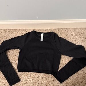 Aerie Black Textured Long Sleeve Crop Top